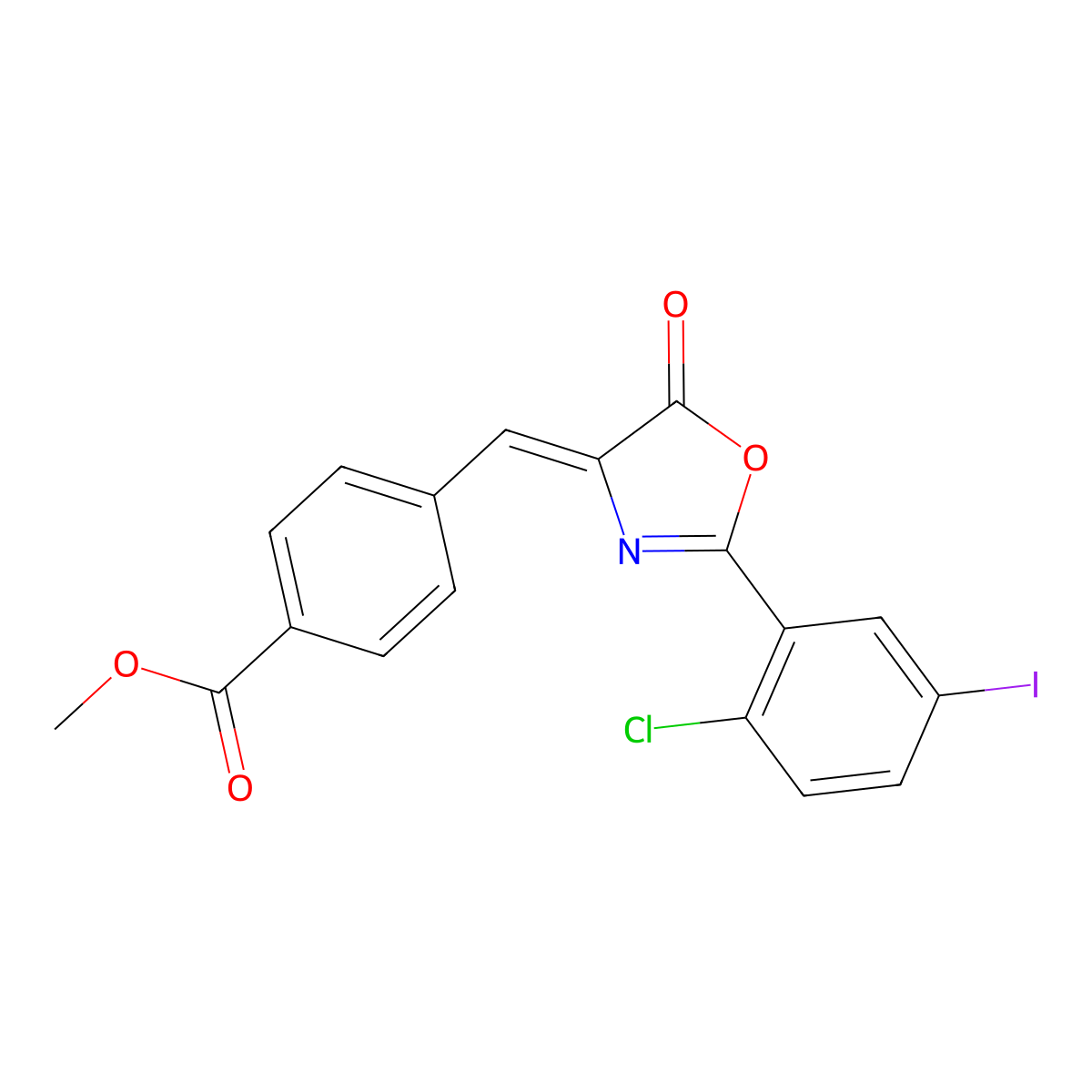 Methyl 4-[[2-(2-chloro-5-iodophenyl)-5-oxo-4(5H)-oxazolylidene]methyl]benzoate molecular structure, CAS 311328-86-6
