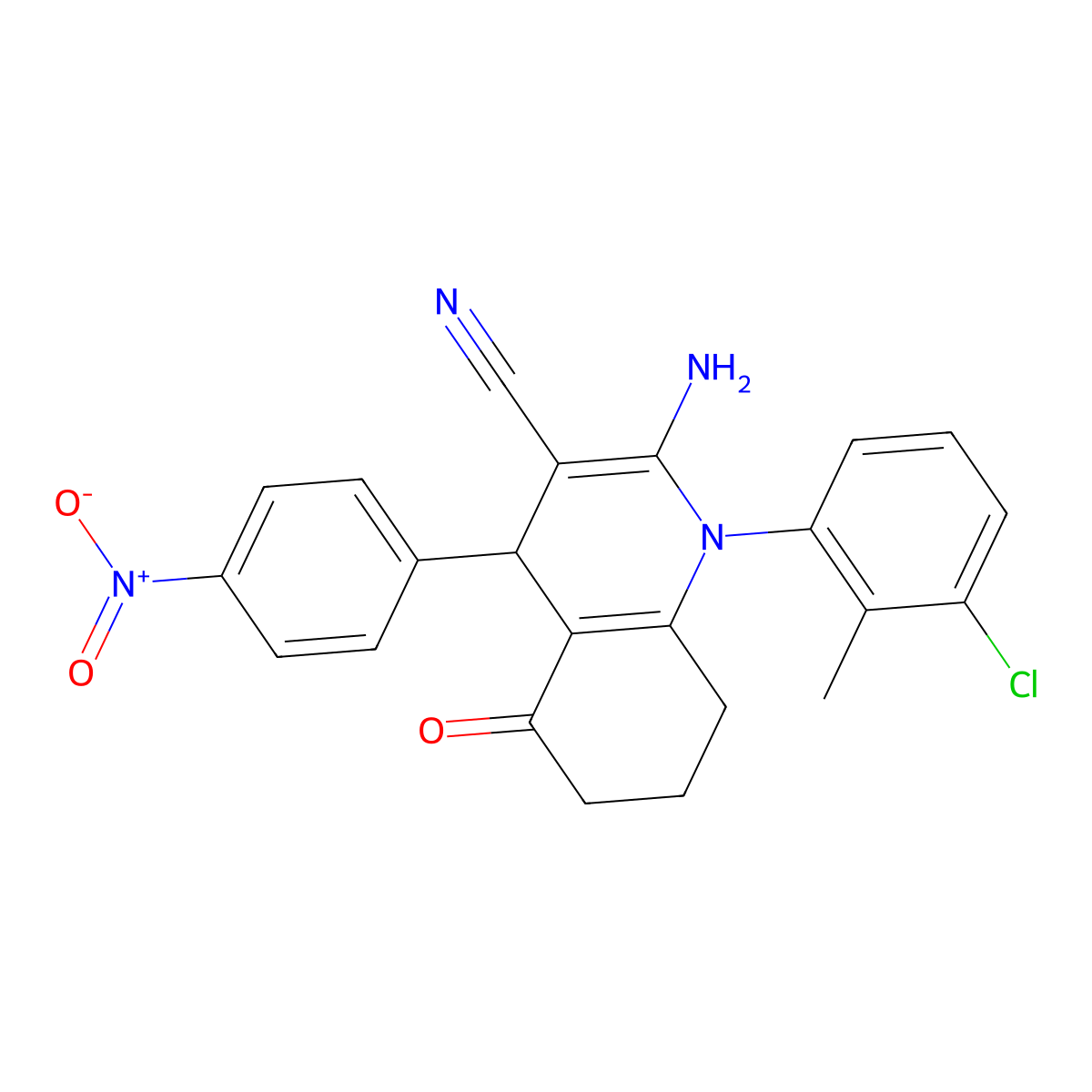 2-Amino-1-(3-chloro-2-methylphenyl)-4-(4-nitrophenyl)-5-oxo-1,4,5,6,7,8-hexahydro-3-quinolinecarbonitrile molecular structure, CAS 311328-87-7