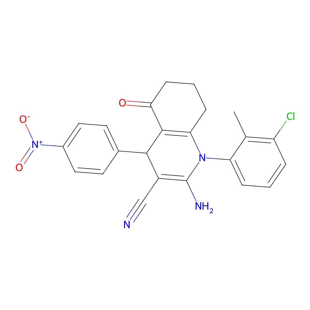 2-Amino-1-(3-chloro-2-methylphenyl)-4-(4-nitrophenyl)-5-oxo-1,4,5,6,7,8-hexahydro-3-quinolinecarbonitrile molecular structure, CAS 311328-87-7