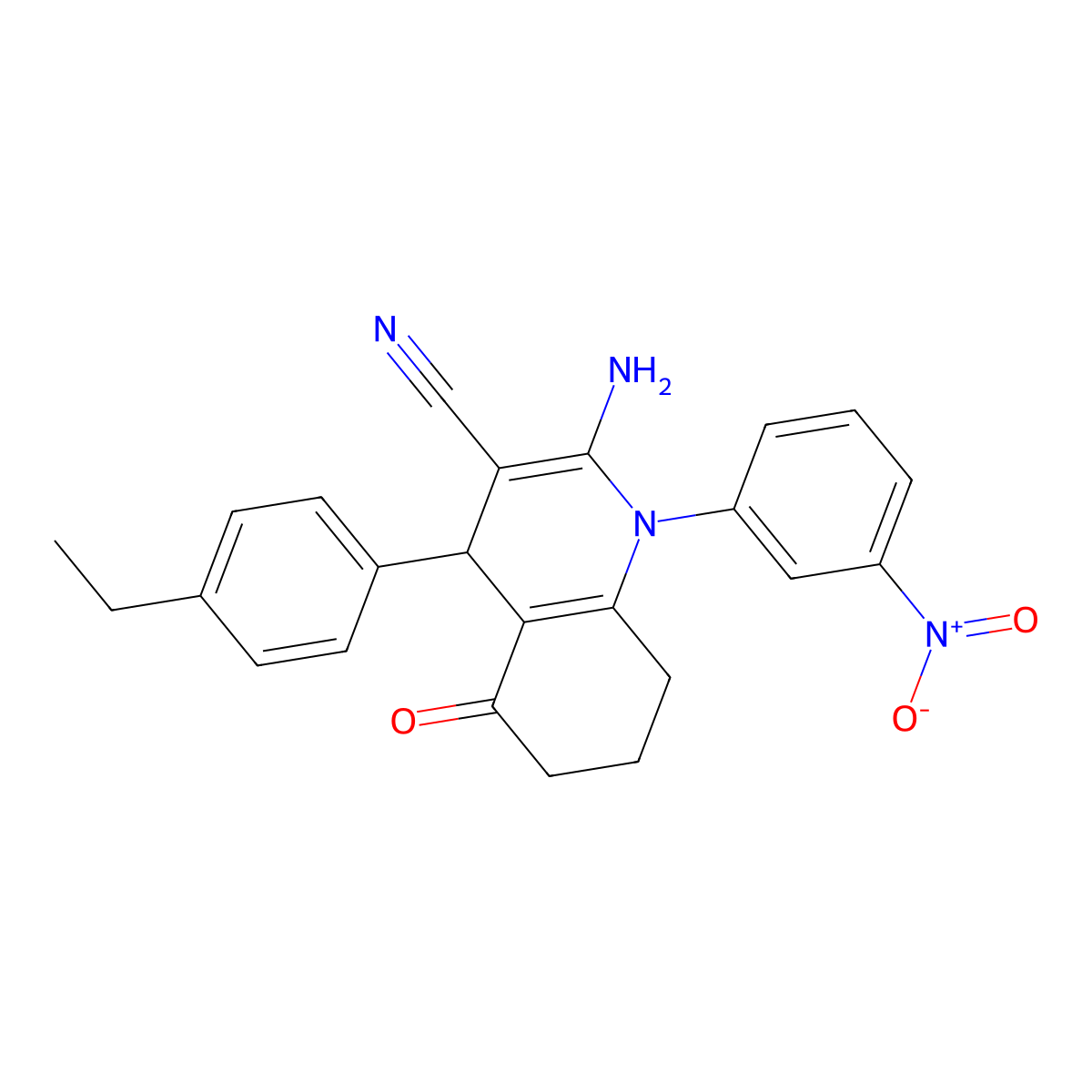 2-Amino-4-(4-ethylphenyl)-1-(3-nitrophenyl)-5-oxo-1,4,5,6,7,8-hexahydro-3-quinolinecarbonitrile molecular structure, CAS 311328-90-2