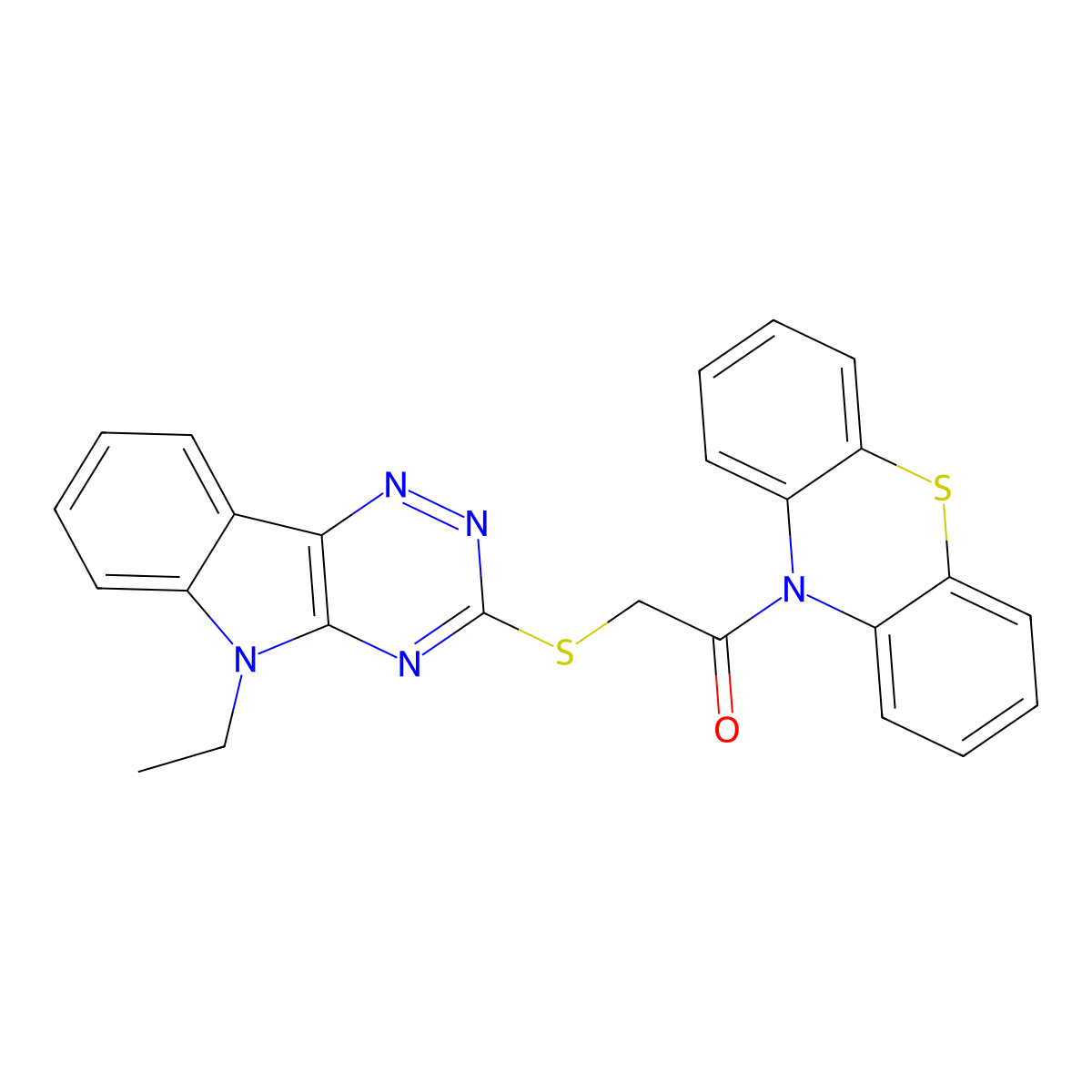 2-[(5-Ethyl-[1,2,4]triazino[5,6-b]indol-3-yl)sulfanyl]-1-phenothiazin-10-ylethanone molecular structure, CAS 311329-34-7