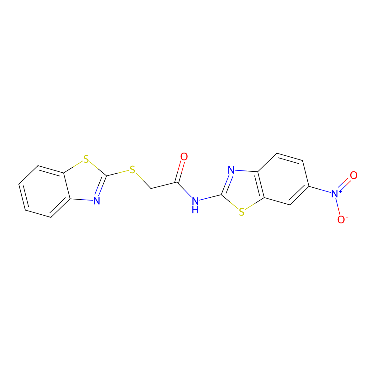 2-(1,3-benzothiazol-2-ylsulfanyl)-N-(6-nitro-1,3-benzothiazol-2-yl)acetamide molecular structure, CAS 311329-76-7