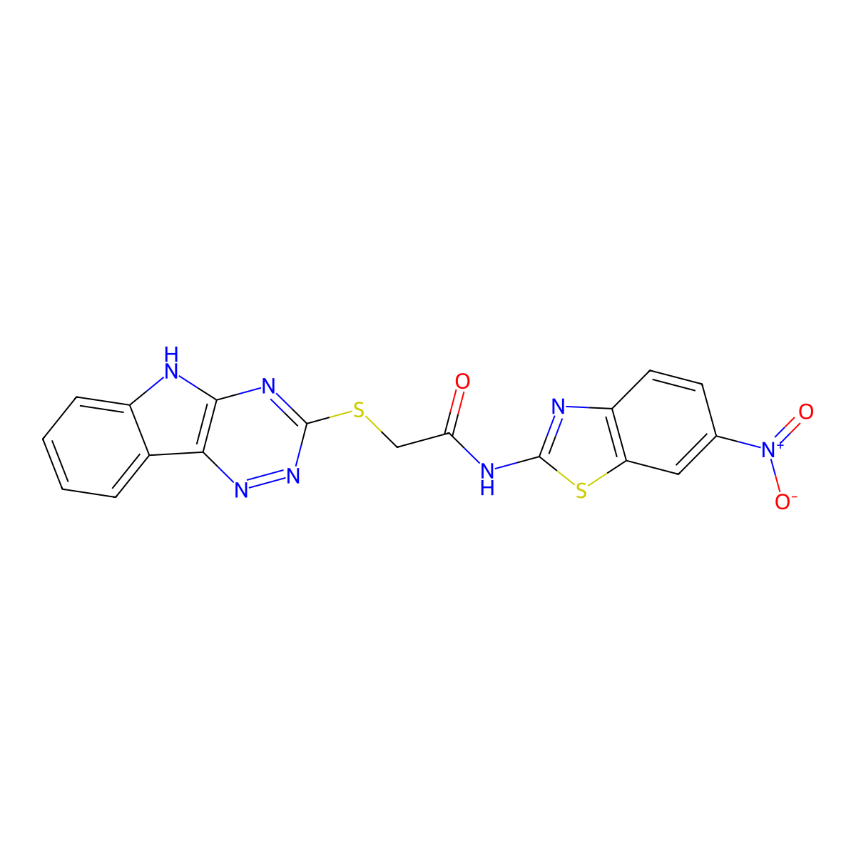 N-(6-nitro-1,3-benzothiazol-2-yl)-2-(5H-[1,2,4]triazino[5,6-b]indol-3-ylsulfanyl)acetamide molecular structure, CAS 311329-79-0