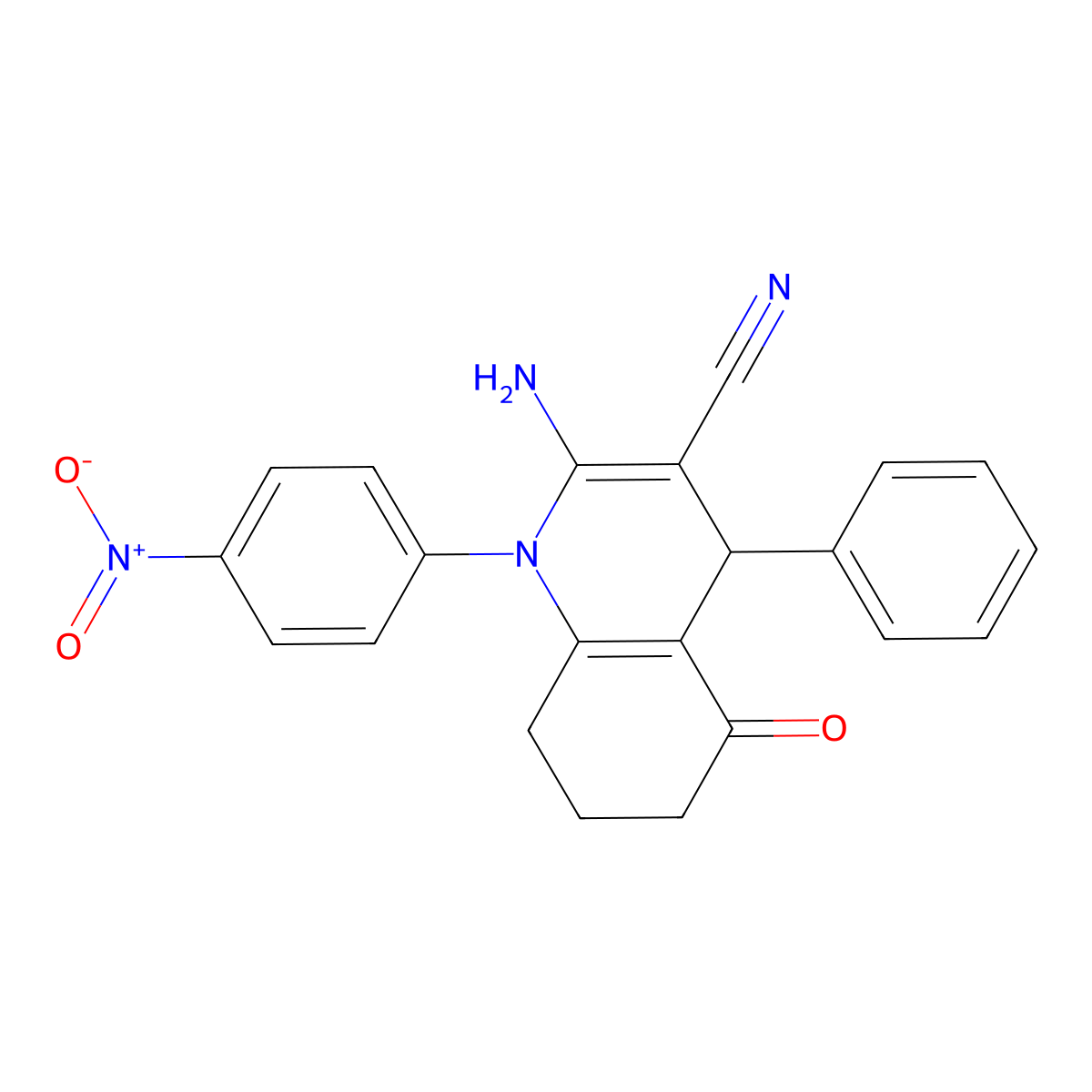 2-Amino-1-(4-nitro-PH)-5-oxo-4-PH-1,4,5,6,7,8-hexahydro-3-quinolinecarbonitrile molecular structure, CAS 311330-81-1