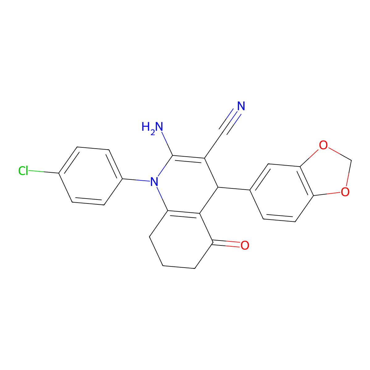 2-Amino-4-(1,3-benzodioxol-5-YL)-1-(4-chlorophenyl)-5-oxo-1,4,5,6,7,8-hexahydro-3-quinolinecarbonitrile molecular structure, CAS 311330-83-3