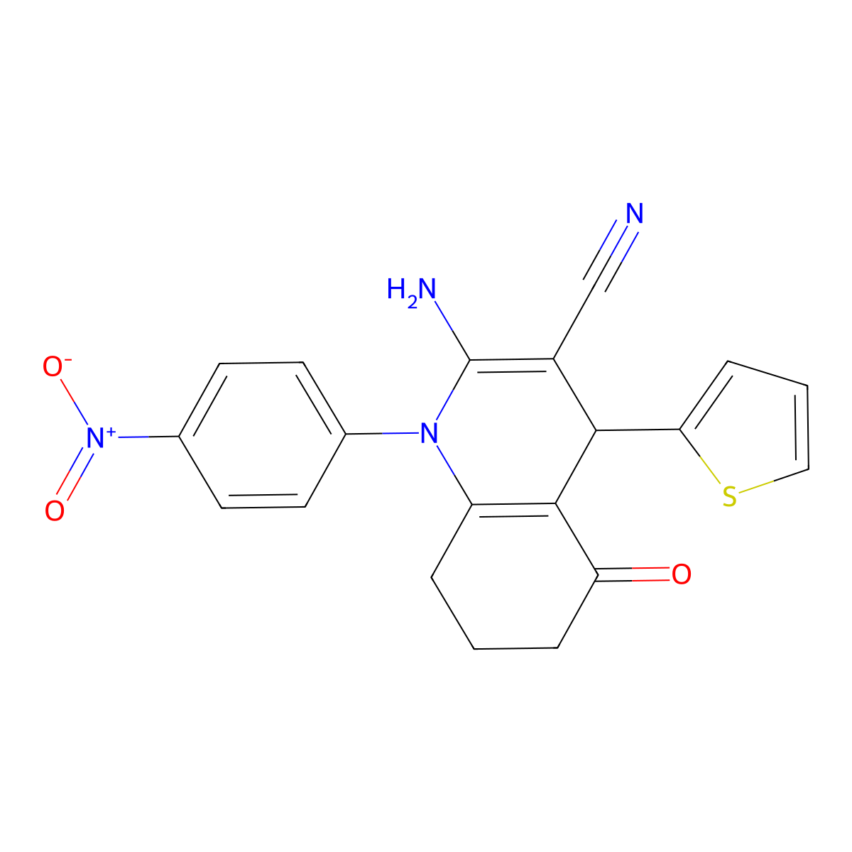2-Amino-1-(4-nitrophenyl)-5-oxo-4-(2-thienyl)-1,4,5,6,7,8-hexahydro-3-quinolinecarbonitrile molecular structure, CAS 311330-85-5