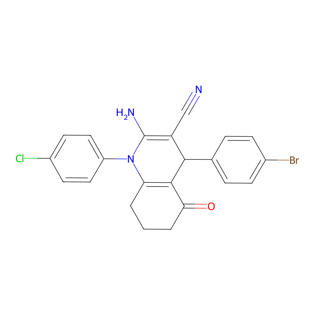 2-Amino-4-(4-bromophenyl)-1-(4-chlorophenyl)-5-oxo-1,4,5,6,7,8-hexahydro-3-quinolinecarbonitrile molecular structure, CAS 311331-19-8