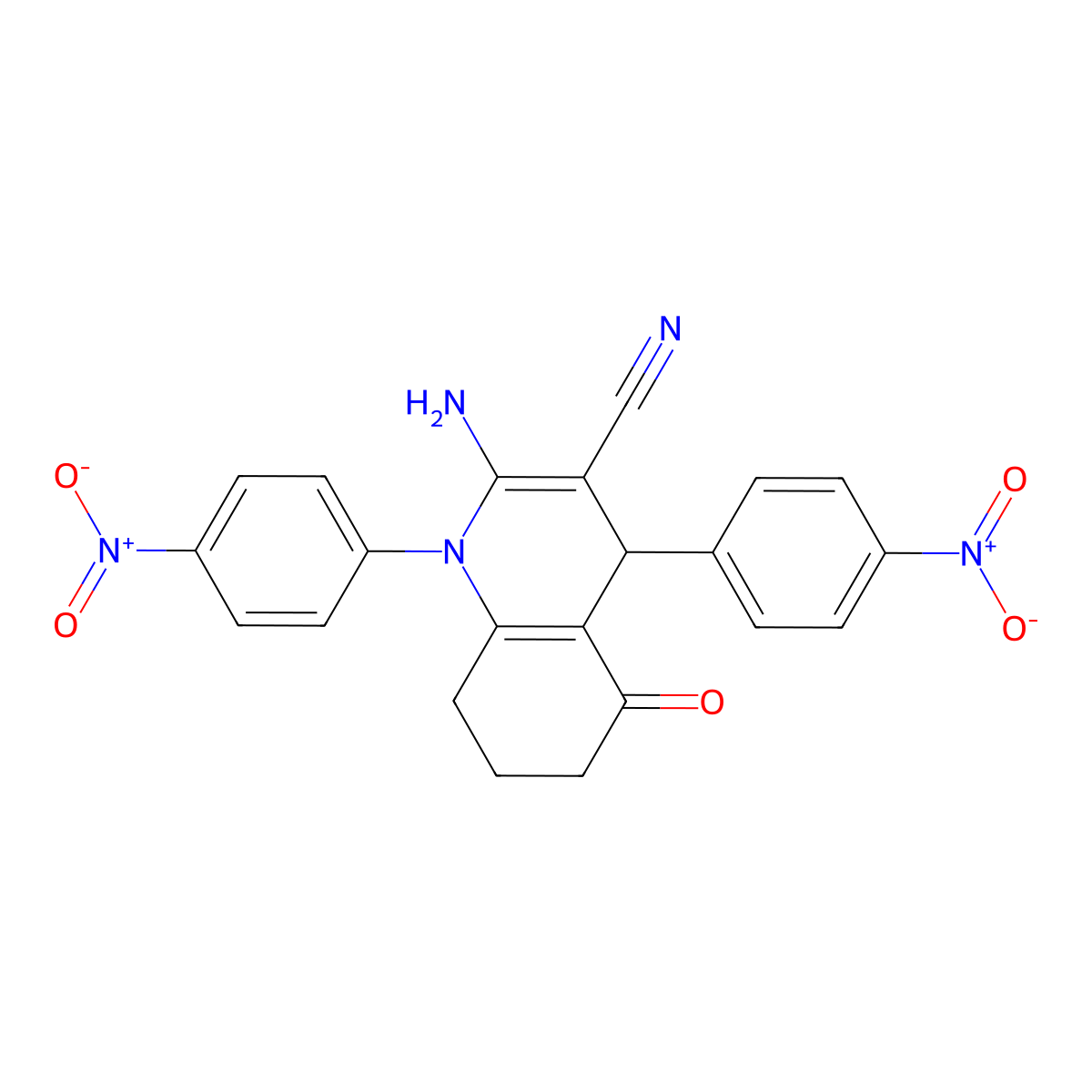 2-Amino-1,4-bis(4-nitro-PH)-5-oxo-1,4,5,6,7,8-hexahydro-3-quinolinecarbonitrile molecular structure, CAS 311331-20-1