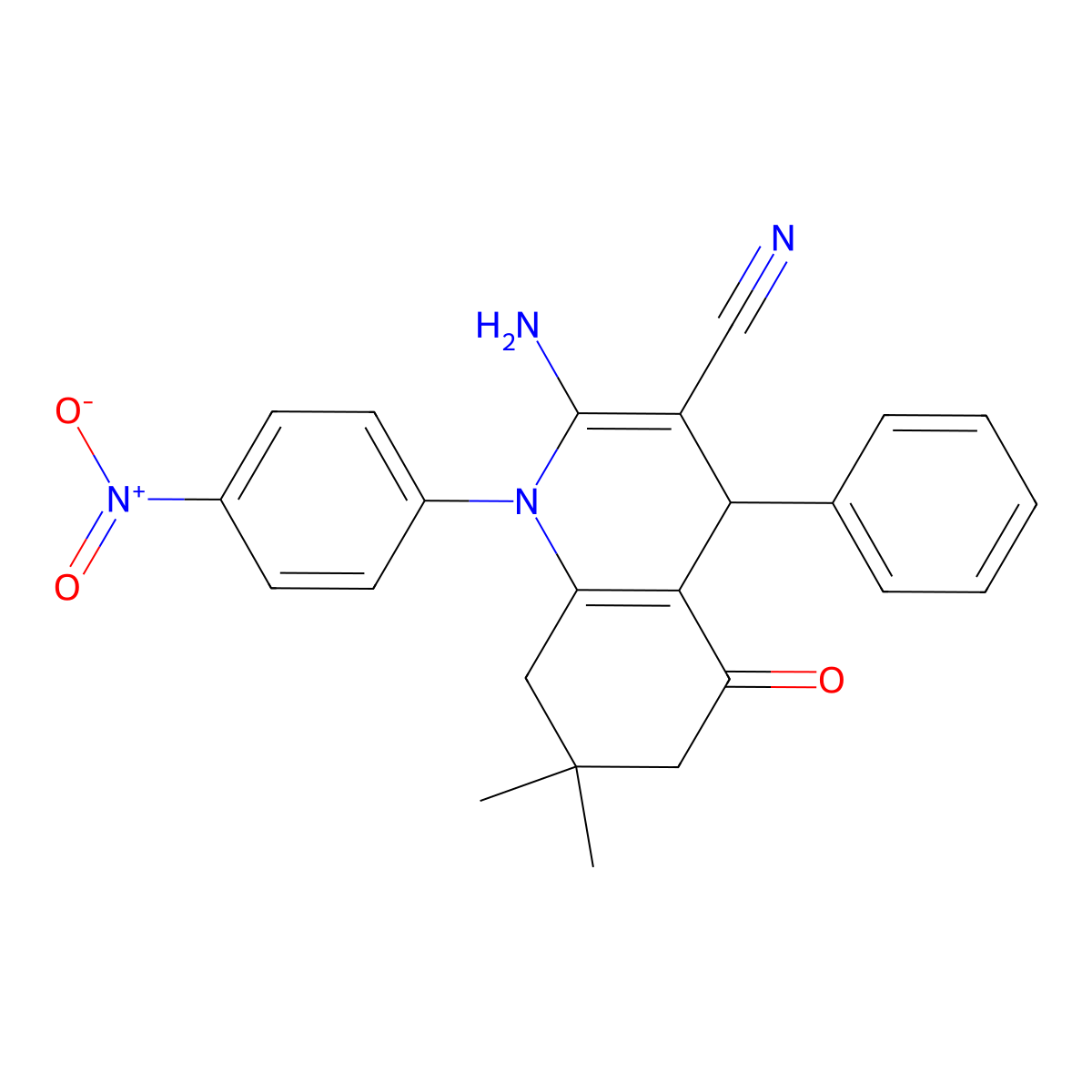 2-Amino-7,7-dimethyl-1-(4-nitrophenyl)-5-oxo-4-phenyl-1,4,5,6,7,8-hexahydro-3-quinolinecarbonitrile molecular structure, CAS 311331-22-3