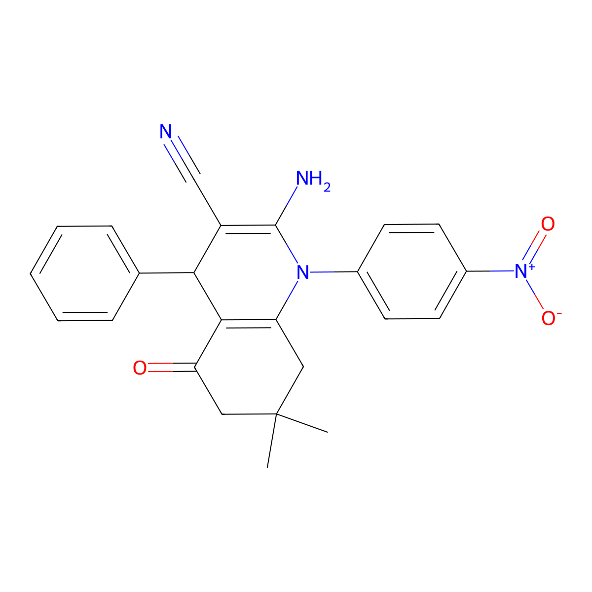 2-Amino-7,7-dimethyl-1-(4-nitrophenyl)-5-oxo-4-phenyl-1,4,5,6,7,8-hexahydro-3-quinolinecarbonitrile molecular structure, CAS 311331-22-3