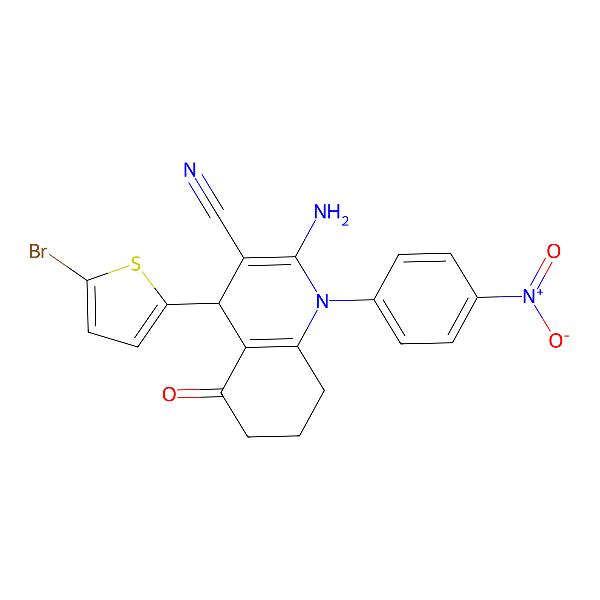 2-Amino-4-(5-bromo-2-thienyl)-1-(4-nitrophenyl)-5-oxo-1,4,5,6,7,8-hexahydro-3-quinolinecarbonitrile molecular structure, CAS 311331-23-4
