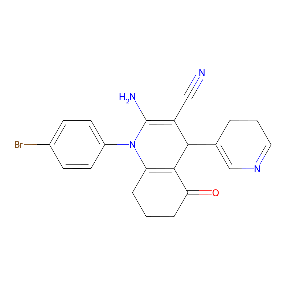 2-Amino-1-(4-bromophenyl)-5-oxo-4-(3-pyridinyl)-1,4,5,6,7,8-hexahydro-3-quinolinecarbonitrile molecular structure, CAS 311331-25-6