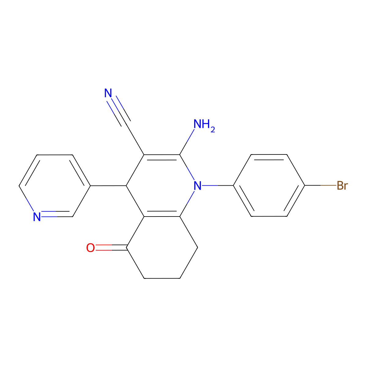2-Amino-1-(4-bromophenyl)-5-oxo-4-(3-pyridinyl)-1,4,5,6,7,8-hexahydro-3-quinolinecarbonitrile molecular structure, CAS 311331-25-6