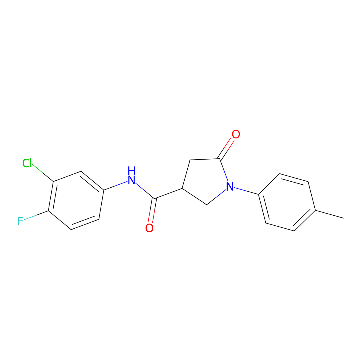 N-(3-chloro-4-fluorophenyl)-1-(4-methylphenyl)-5-oxopyrrolidine-3-carboxamide molecular structure, CAS 311331-38-1