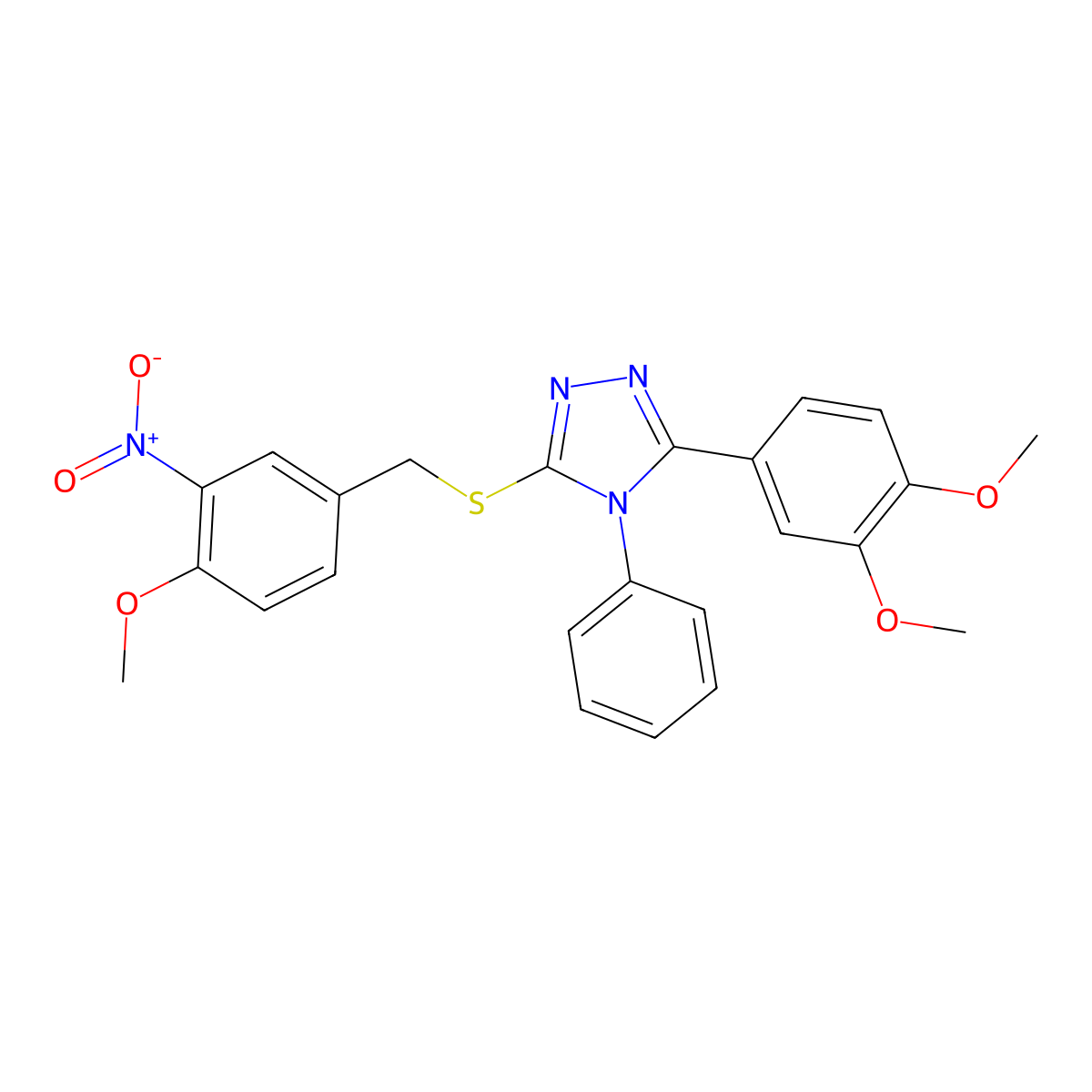 3-(3,4-Dimethoxyphenyl)-5-[(4-methoxy-3-nitrophenyl)methylsulfanyl]-4-phenyl-1,2,4-triazole molecular structure, CAS 311331-76-7