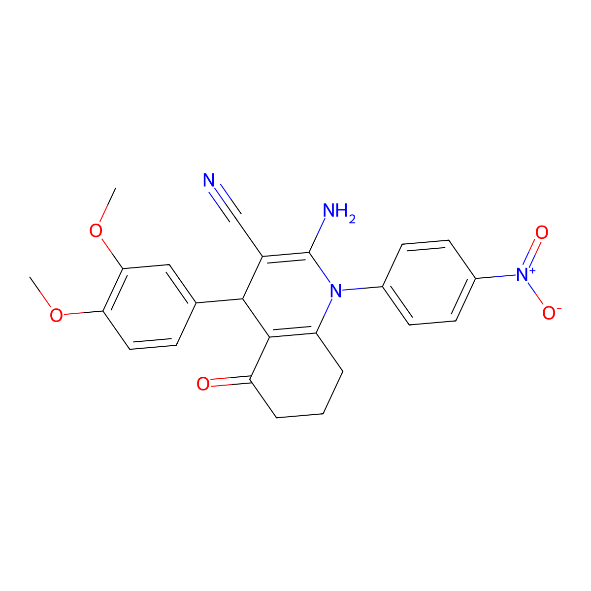 2-Amino-4-(3,4-dimethoxyphenyl)-1-(4-nitrophenyl)-5-oxo-1,4,5,6,7,8-hexahydro-3-quinolinecarbonitrile molecular structure, CAS 311331-82-5