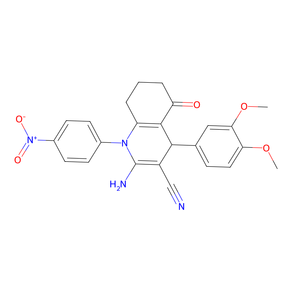 2-Amino-4-(3,4-dimethoxyphenyl)-1-(4-nitrophenyl)-5-oxo-1,4,5,6,7,8-hexahydro-3-quinolinecarbonitrile molecular structure, CAS 311331-82-5