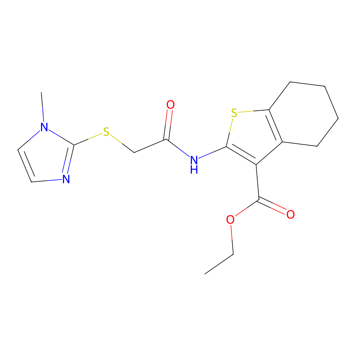 ethyl 2-({[(1-methyl-1H-imidazol-2-yl)sulfanyl]acetyl}amino)-4,5,6,7-tetrahydro-1-benzothiophene-3-carboxylate molecular structure, CAS 311332-09-9