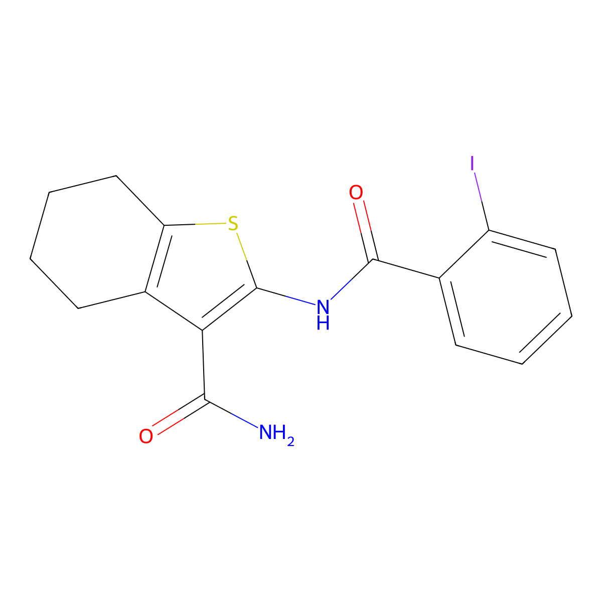 2-[(2-Iodobenzoyl)amino]-4,5,6,7-tetrahydro-1-benzothiophene-3-carboxamide molecular structure, CAS 311332-21-5