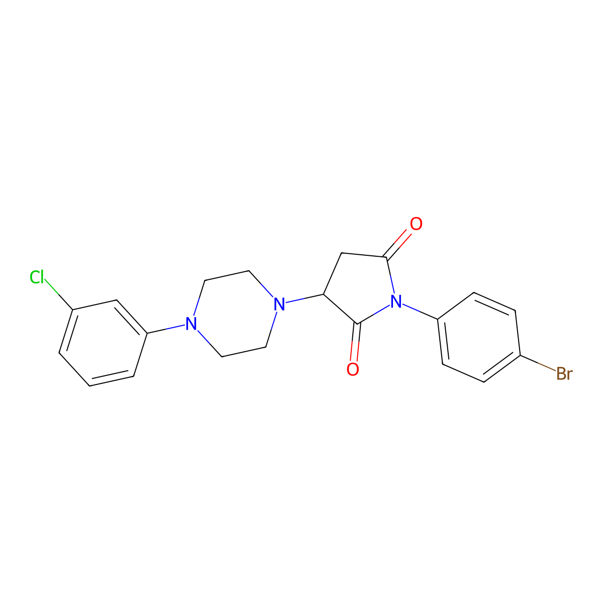 1-(4-Bromophenyl)-3-[4-(3-chlorophenyl)piperazin-1-yl]pyrrolidine-2,5-dione molecular structure, CAS 311332-73-7