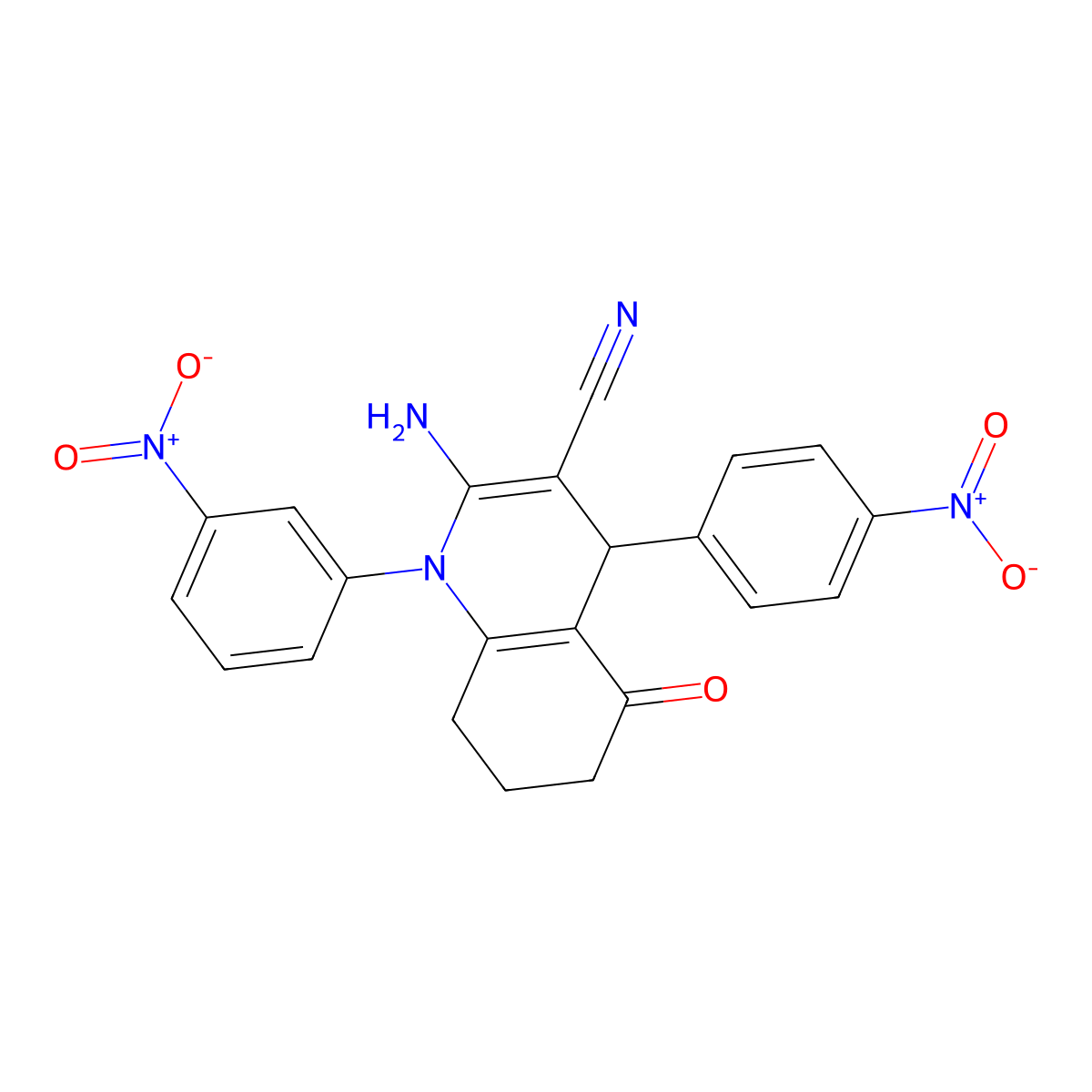 2-Amino-1-(3-nitrophenyl)-4-(4-nitrophenyl)-5-oxo-1,4,5,6,7,8-hexahydro-3-quinolinecarbonitrile molecular structure, CAS 311332-76-0