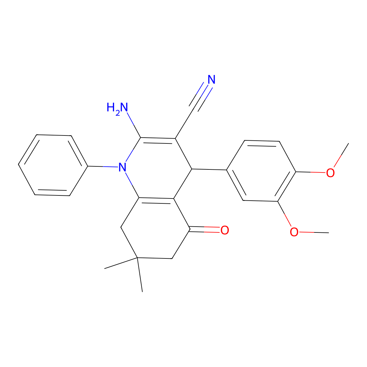 2-Amino-4-(3,4-dimethoxyphenyl)-7,7-dimethyl-5-oxo-1-phenyl-1,4,5,6,7,8-hexahydro-3-quinolinecarbonitrile molecular structure, CAS 311332-77-1