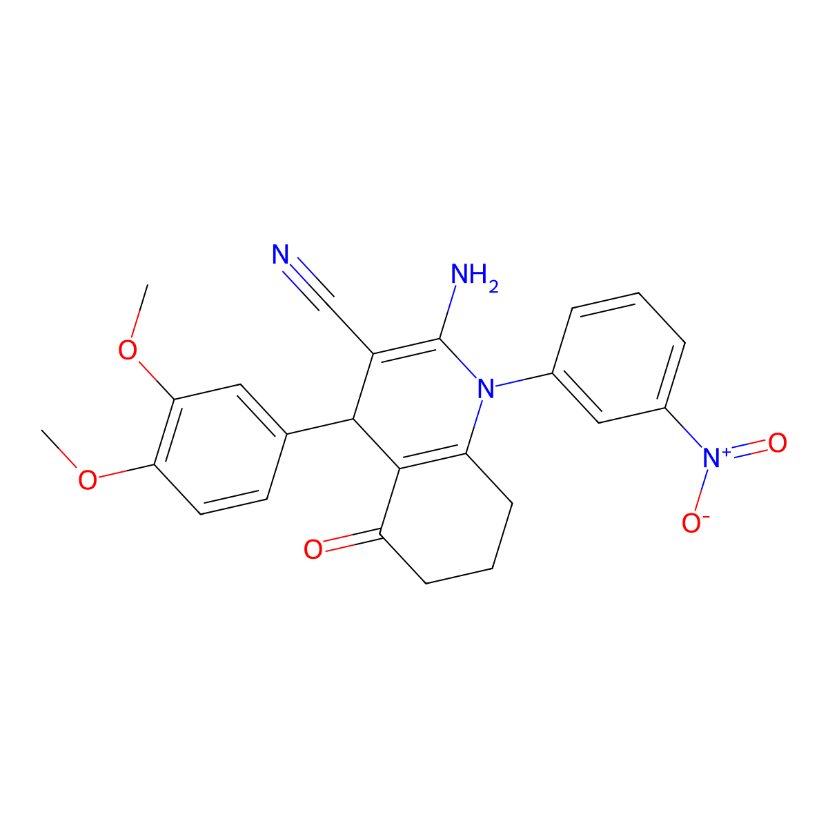2-Amino-4-(3,4-dimethoxyphenyl)-1-(3-nitrophenyl)-5-oxo-1,4,5,6,7,8-hexahydro-3-quinolinecarbonitrile molecular structure, CAS 311332-79-3