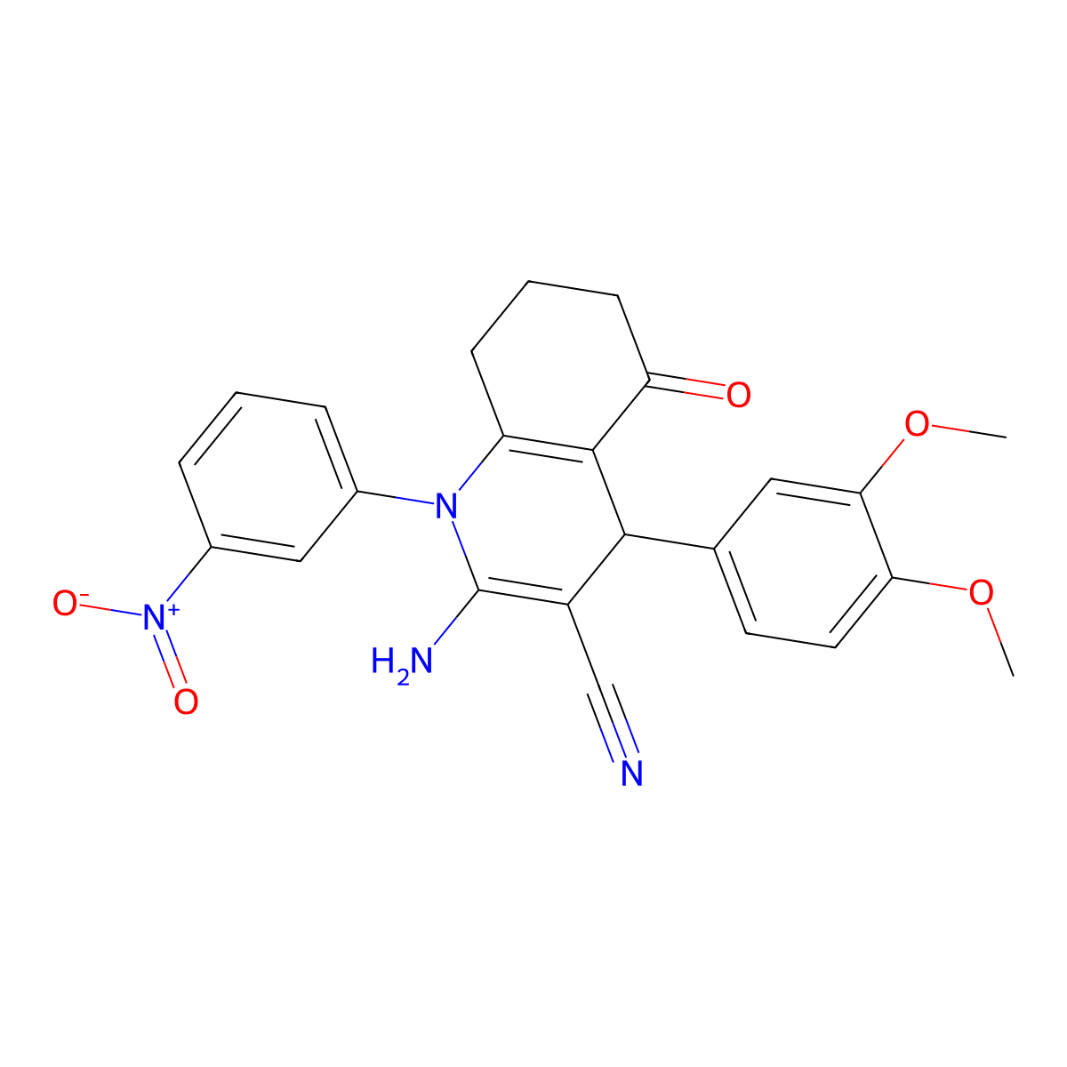 2-Amino-4-(3,4-dimethoxyphenyl)-1-(3-nitrophenyl)-5-oxo-1,4,5,6,7,8-hexahydro-3-quinolinecarbonitrile molecular structure, CAS 311332-79-3