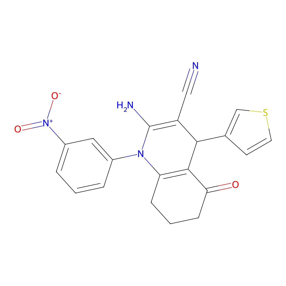 2-Amino-1-(3-nitrophenyl)-5-oxo-4-(3-thienyl)-1,4,5,6,7,8-hexahydro-3-quinolinecarbonitrile molecular structure, CAS 311332-82-8