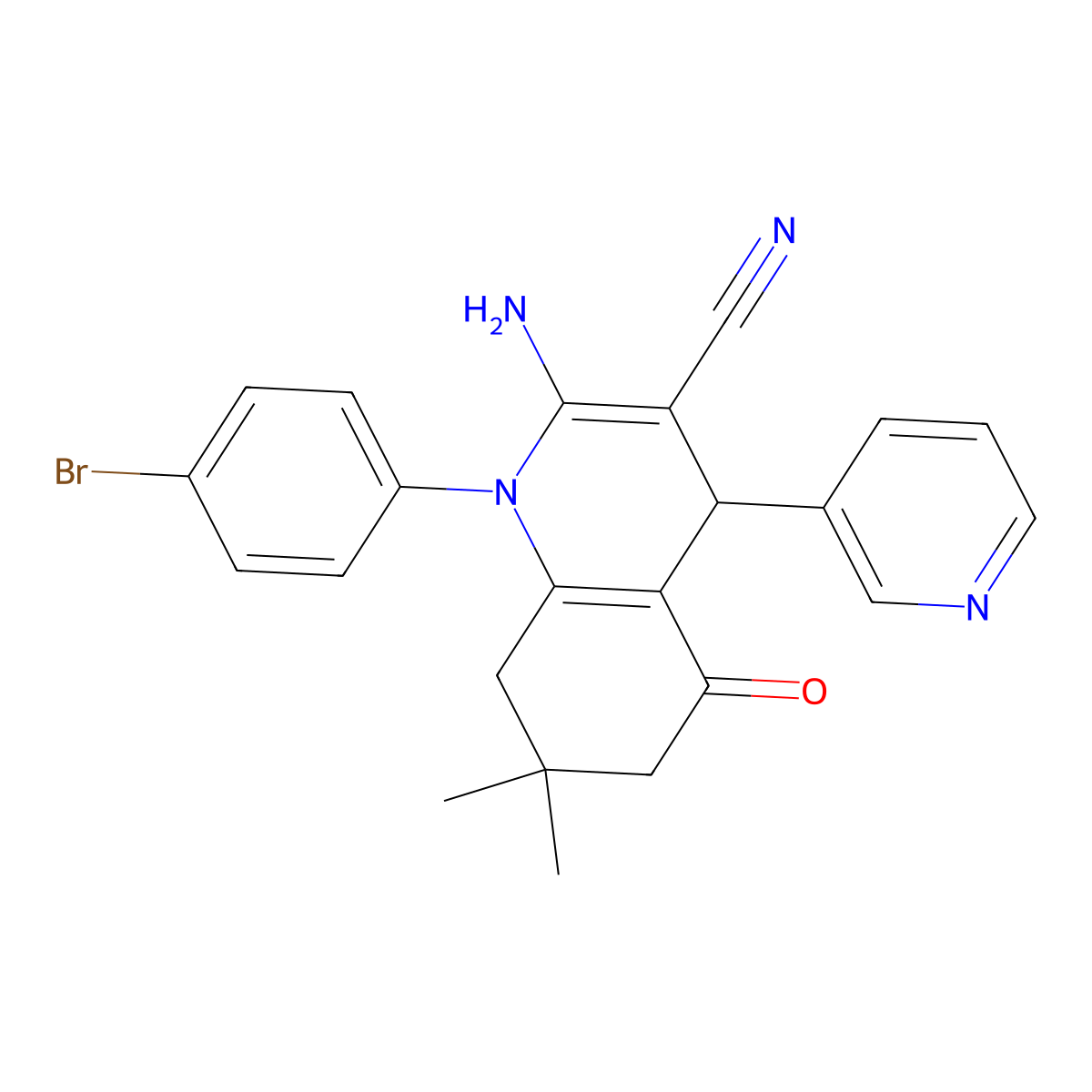 2-Amino-1-(4-bromophenyl)-7,7-dimethyl-5-oxo-4-(3-pyridinyl)-1,4,5,6,7,8-hexahydro-3-quinolinecarbonitrile molecular structure, CAS 311332-85-1