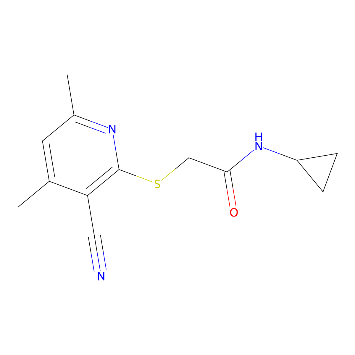 2-((3-Cyano-4,6-dimethylpyridin-2-yl)thio)-N-cyclopropylacetamide molecular structure, CAS 311333-10-5