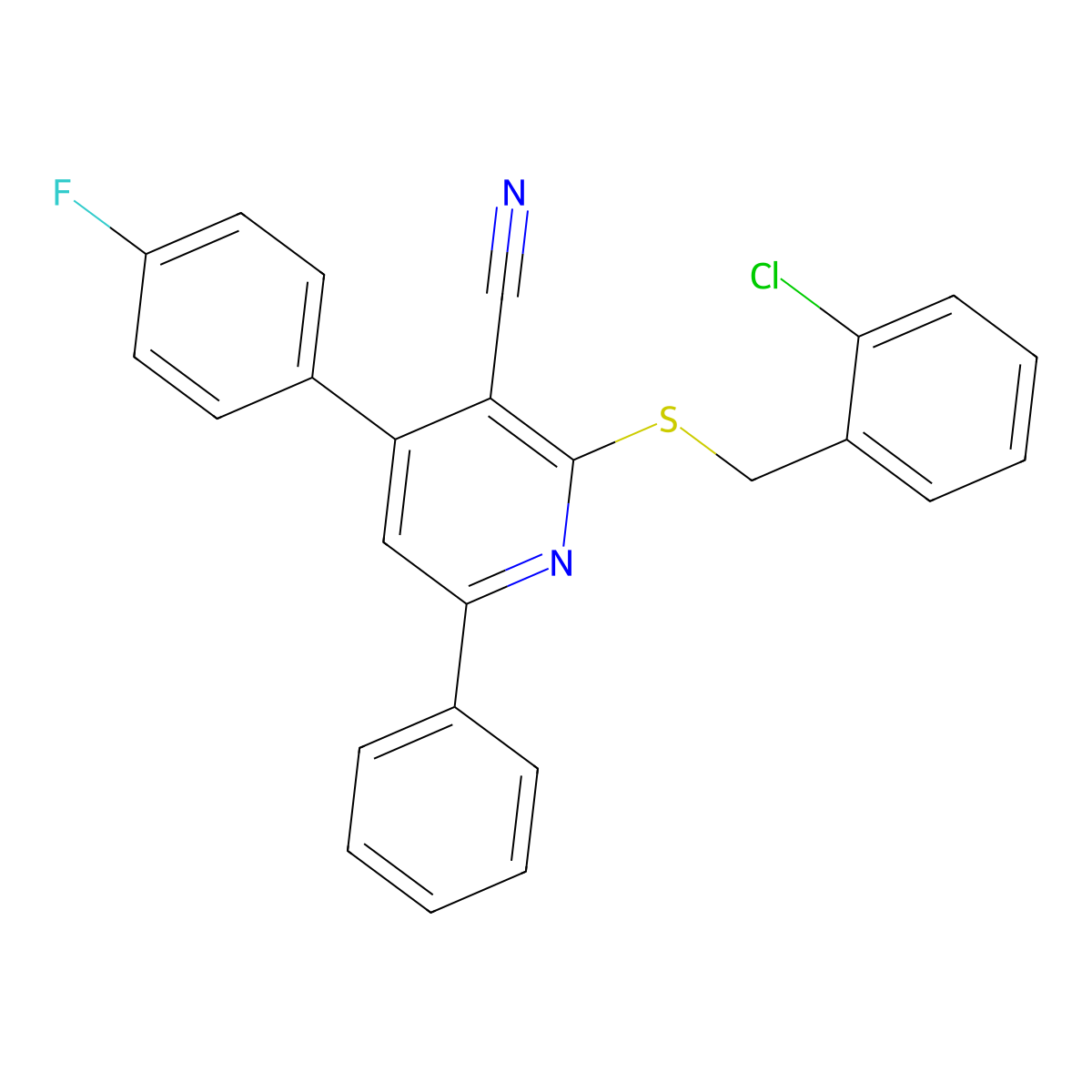 2-[(2-Chlorophenyl)methylsulfanyl]-4-(4-fluorophenyl)-6-phenylpyridine-3-carbonitrile molecular structure, CAS 311333-12-7