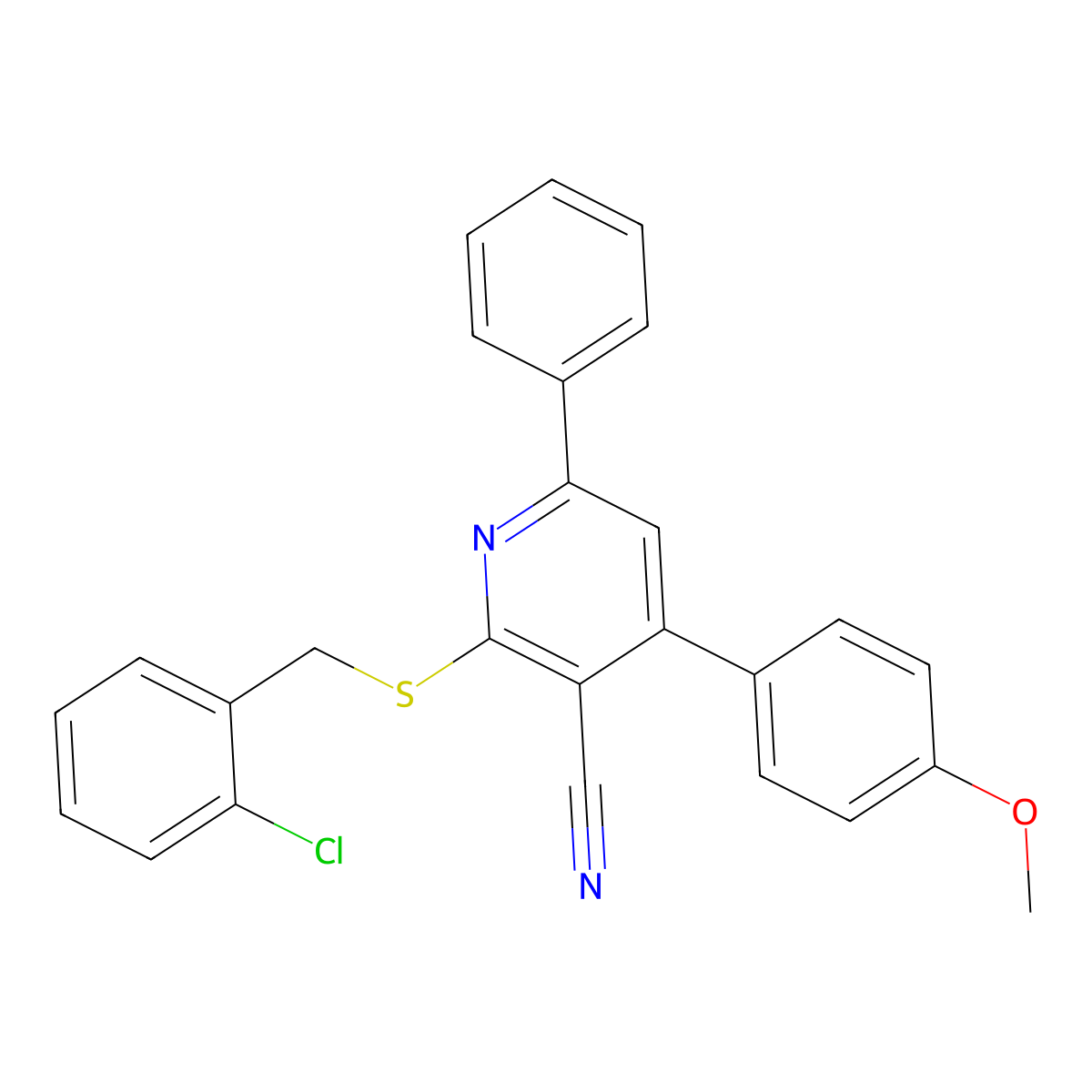 2-[(2-Chlorophenyl)methylsulfanyl]-4-(4-methoxyphenyl)-6-phenylpyridine-3-carbonitrile molecular structure, CAS 311333-13-8
