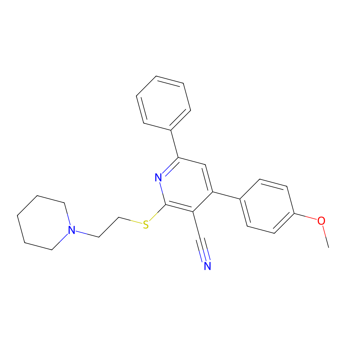 4-(4-Methoxyphenyl)-6-phenyl-2-{[2-(piperidin-1-yl)ethyl]sulfanyl}pyridine-3-carbonitrile molecular structure, CAS 311333-16-1