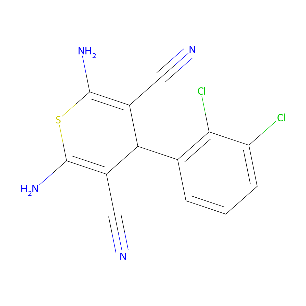 2,6-diamino-4-(2,3-dichlorophenyl)-4H-thiopyran-3,5-dicarbonitrile molecular structure, CAS 311333-38-7