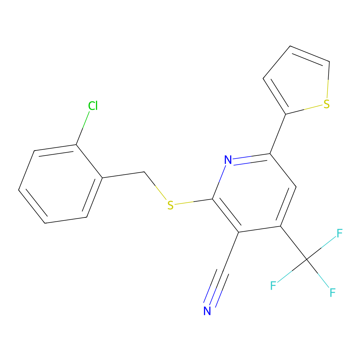 2-[(2-Chlorophenyl)methylsulfanyl]-6-thiophen-2-yl-4-(trifluoromethyl)pyridine-3-carbonitrile molecular structure, CAS 311333-43-4