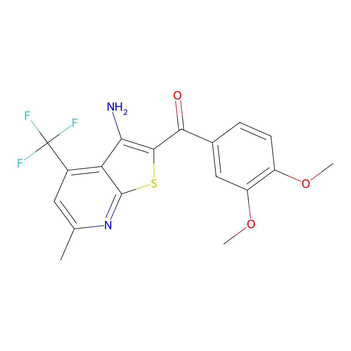 [3-Amino-6-methyl-4-(trifluoromethyl)thieno[2,3-b]pyridin-2-yl]-(3,4-dimethoxyphenyl)methanone molecular structure, CAS 311333-44-5