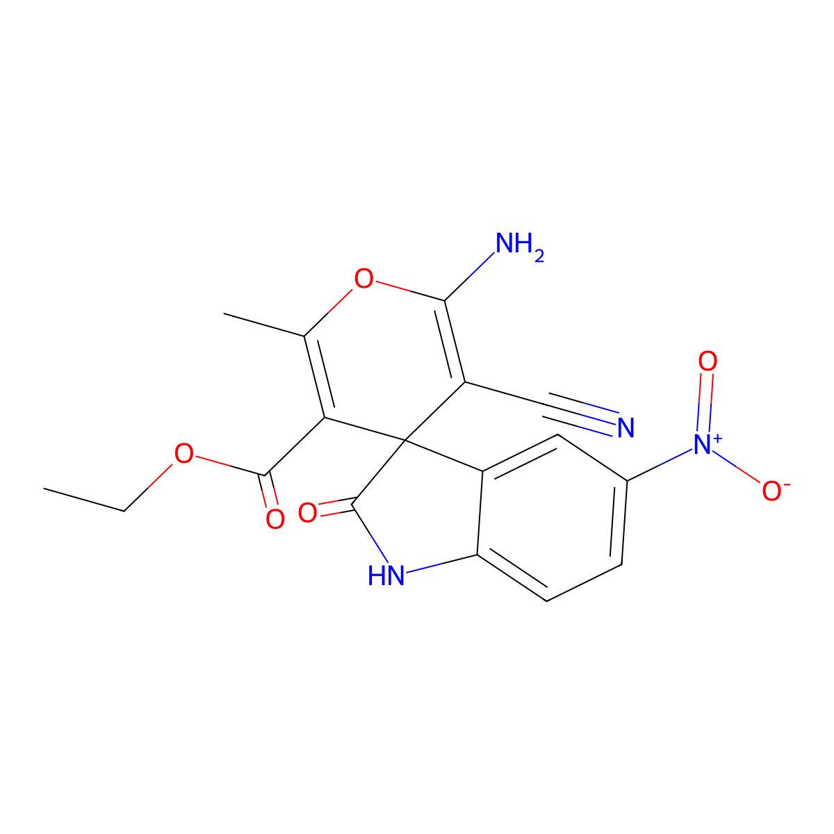 ethyl 6'-amino-5'-cyano-2'-methyl-5-nitro-2-oxospiro[1H-indole-3,4'-pyran]-3'-carboxylate molecular structure, CAS 311333-50-3