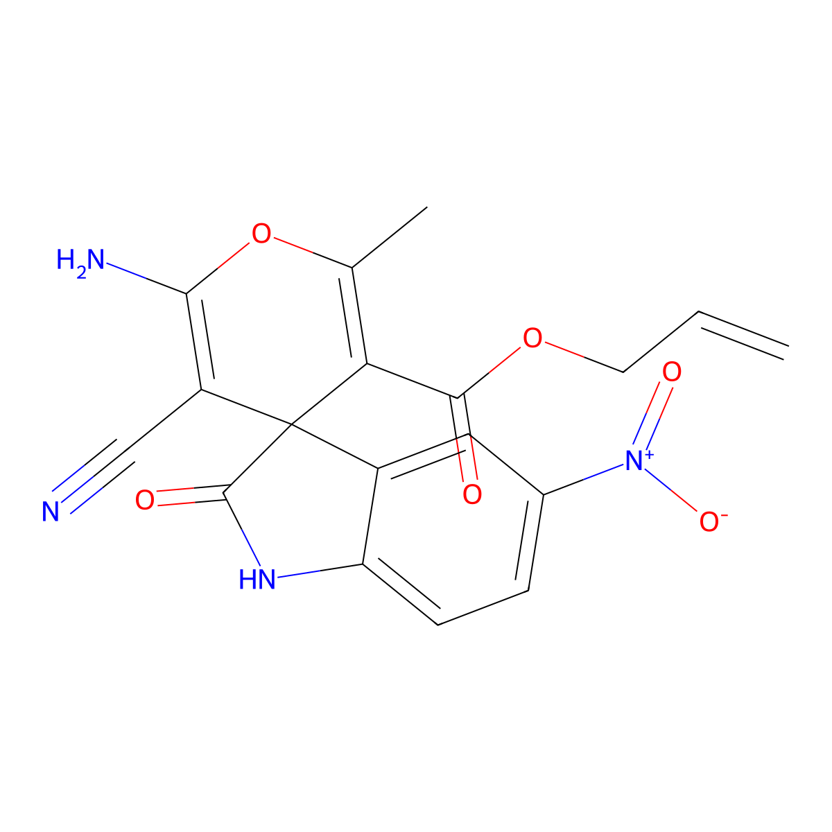 prop-2-enyl 6'-amino-5'-cyano-2'-methyl-5-nitro-2-oxospiro[1H-indole-3,4'-pyran]-3'-carboxylate molecular structure, CAS 311333-51-4