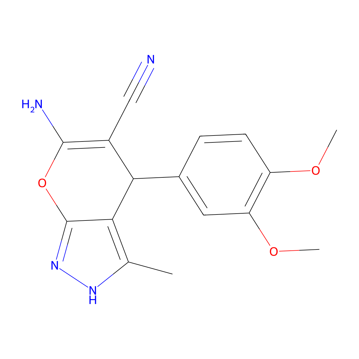 6-Amino-4-(3,4-dimethoxyphenyl)-3-methyl-2,4-dihydropyrano[2,3-c]pyrazole-5-carbonitrile molecular structure, CAS 311333-59-2
