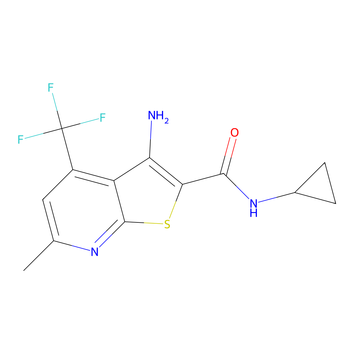 3-amino-N-cyclopropyl-6-methyl-4-(trifluoromethyl)thieno[2,3-b]pyridine-2-carboxamide molecular structure, CAS 311333-61-6