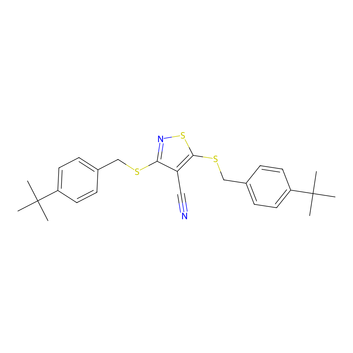 3,5-Bis[(4-tert-butylbenzyl)sulfanyl]-1,2-thiazole-4-carbonitrile molecular structure, CAS 311333-71-8