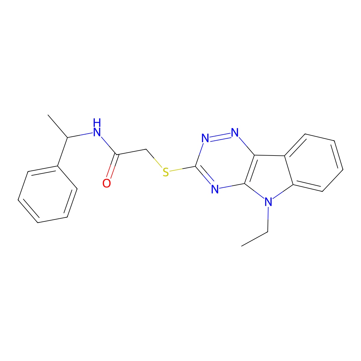 2-[(5-ethyl-[1,2,4]triazino[5,6-b]indol-3-yl)sulfanyl]-N-(1-phenylethyl)acetamide molecular structure, CAS 311334-01-7