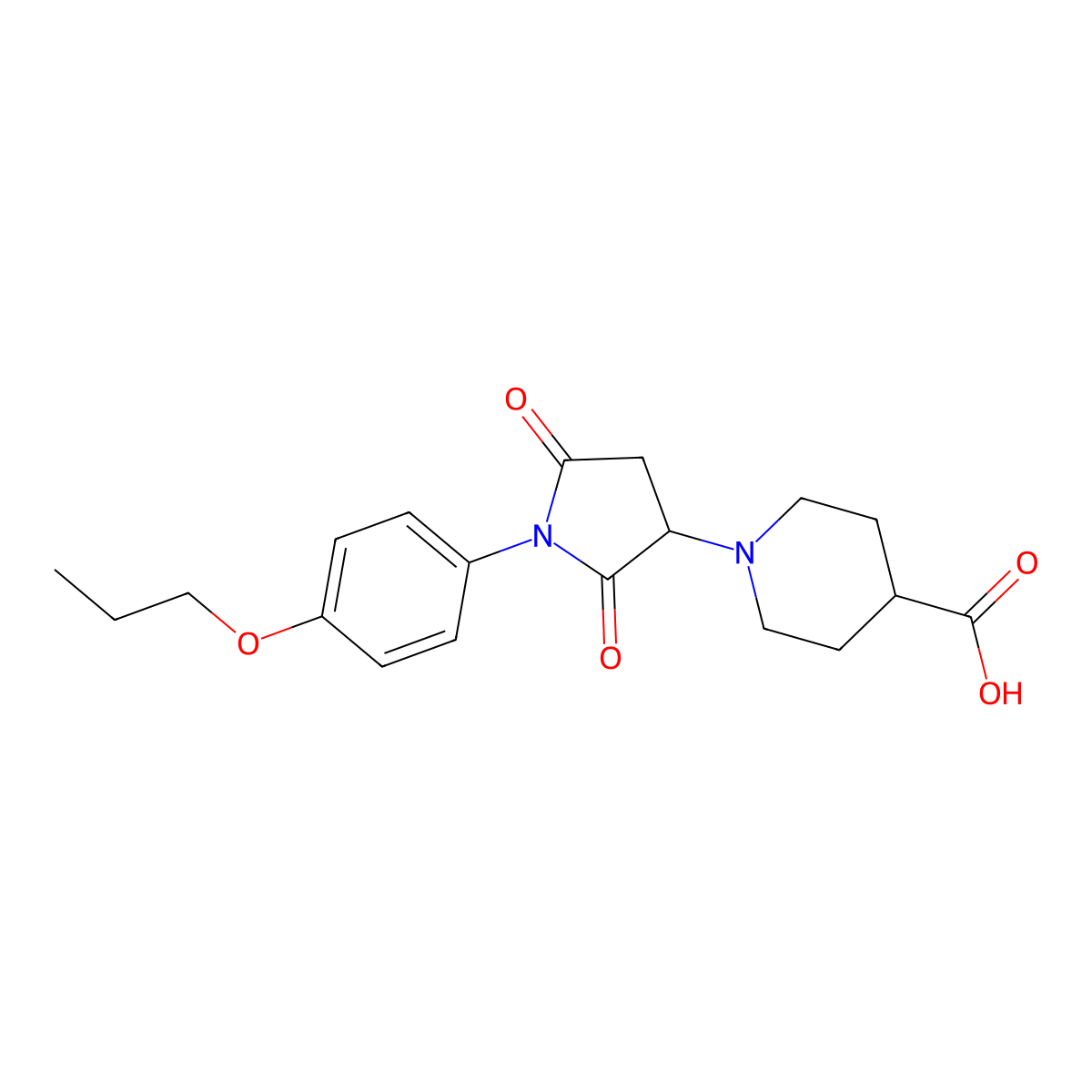 1-[2,5-Dioxo-1-(4-propoxyphenyl)pyrrolidin-3-yl]piperidine-4-carboxylic acid molecular structure, CAS 311334-20-0