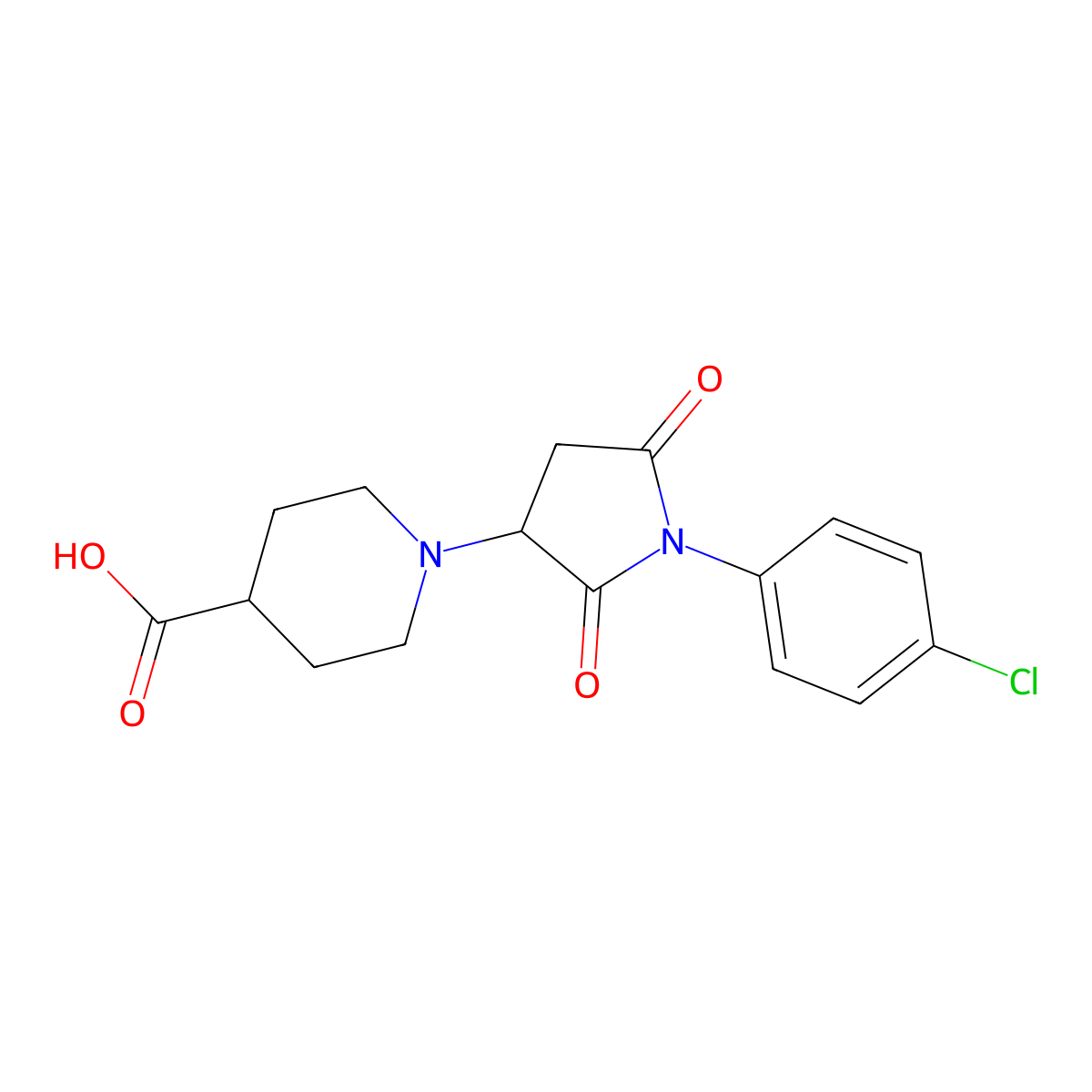 1-[1-(4-Chlorophenyl)-2,5-dioxopyrrolidin-3-yl]piperidine-4-carboxylic acid molecular structure, CAS 311334-21-1