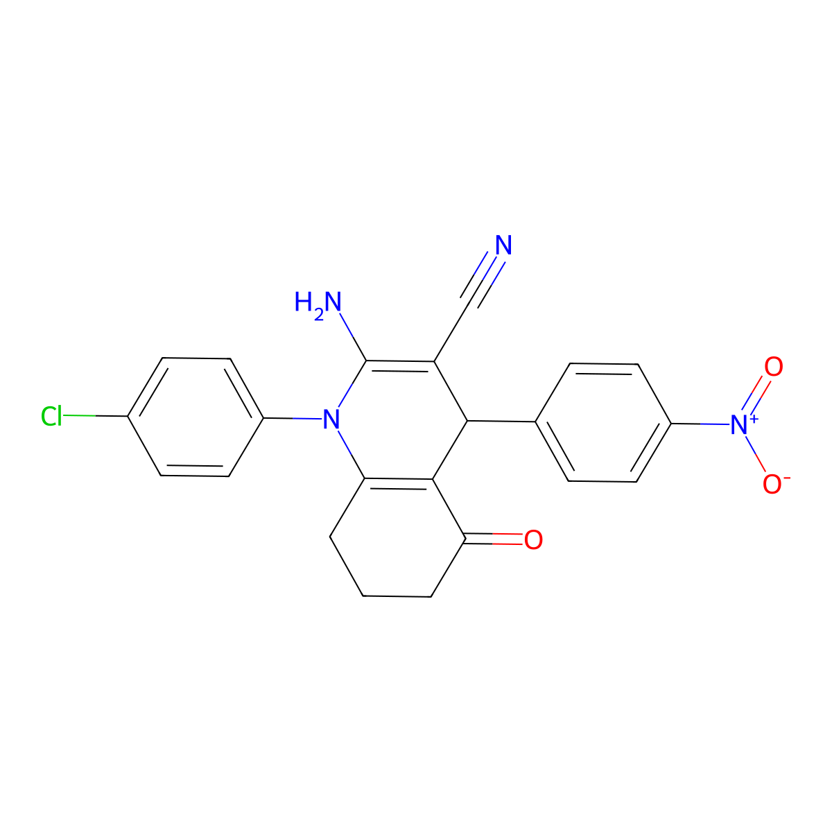 2-Amino-1-(4-chlorophenyl)-4-(4-nitrophenyl)-5-oxo-1,4,5,6,7,8-hexahydro-3-quinolinecarbonitrile molecular structure, CAS 311334-28-8