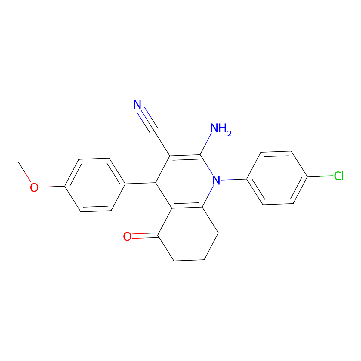 2-Amino-1-(4-chlorophenyl)-4-(4-methoxyphenyl)-5-oxo-1,4,5,6,7,8-hexahydro-3-quinolinecarbonitrile molecular structure, CAS 311334-31-3
