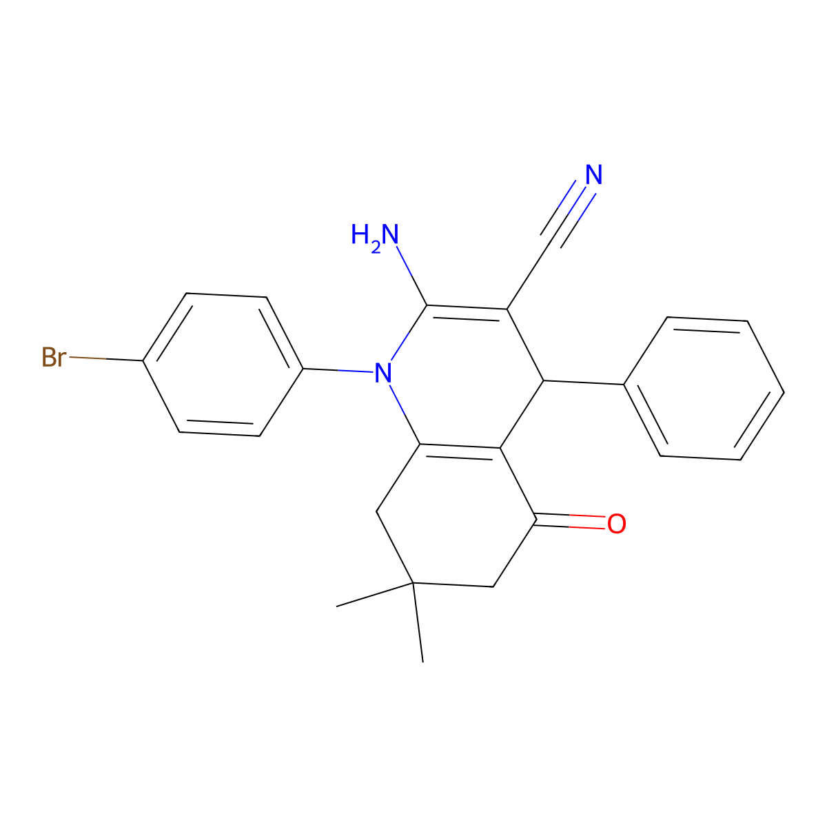 2-Amino-1-(4-bromophenyl)-7,7-dimethyl-5-oxo-4-phenyl-1,4,5,6,7,8-hexahydro-3-quinolinecarbonitrile molecular structure, CAS 311334-32-4
