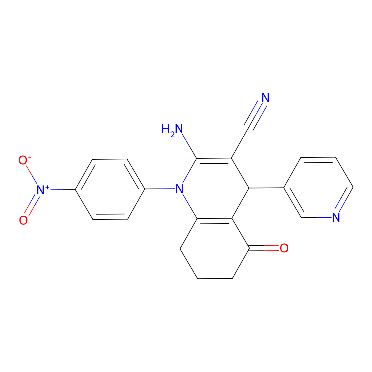 2-Amino-1-(4-nitrophenyl)-5-oxo-4-(3-pyridinyl)-1,4,5,6,7,8-hexahydro-3-quinolinecarbonitrile molecular structure, CAS 311334-34-6