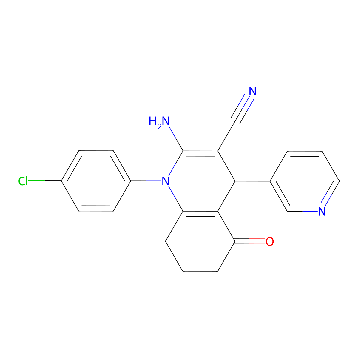 2-Amino-1-(4-chlorophenyl)-5-oxo-4-(3-pyridinyl)-1,4,5,6,7,8-hexahydro-3-quinolinecarbonitrile molecular structure, CAS 311334-36-8